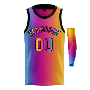 Custom Light Blue Yellow-Black Gradient Fashion Tops Basketball Jersey