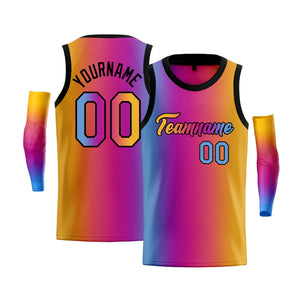 Custom Light Blue Yellow-Black Gradient Fashion Tops Basketball Jersey