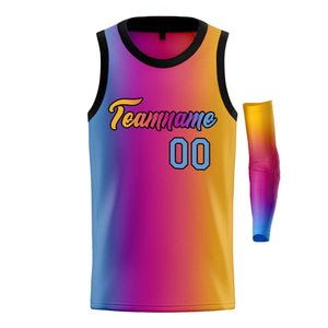 Custom Light Blue Yellow-Black Gradient Fashion Tops Basketball Jersey