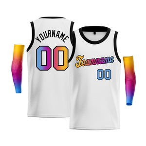 Custom White Light Blue Yellow-Black Gradient Fashion Tops Basketball Jersey