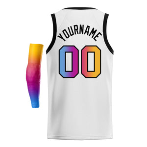 Custom White Light Blue Yellow-Black Gradient Fashion Tops Basketball Jersey