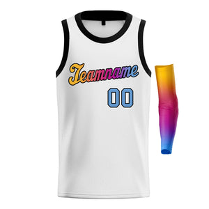 Custom White Light Blue Yellow-Black Gradient Fashion Tops Basketball Jersey