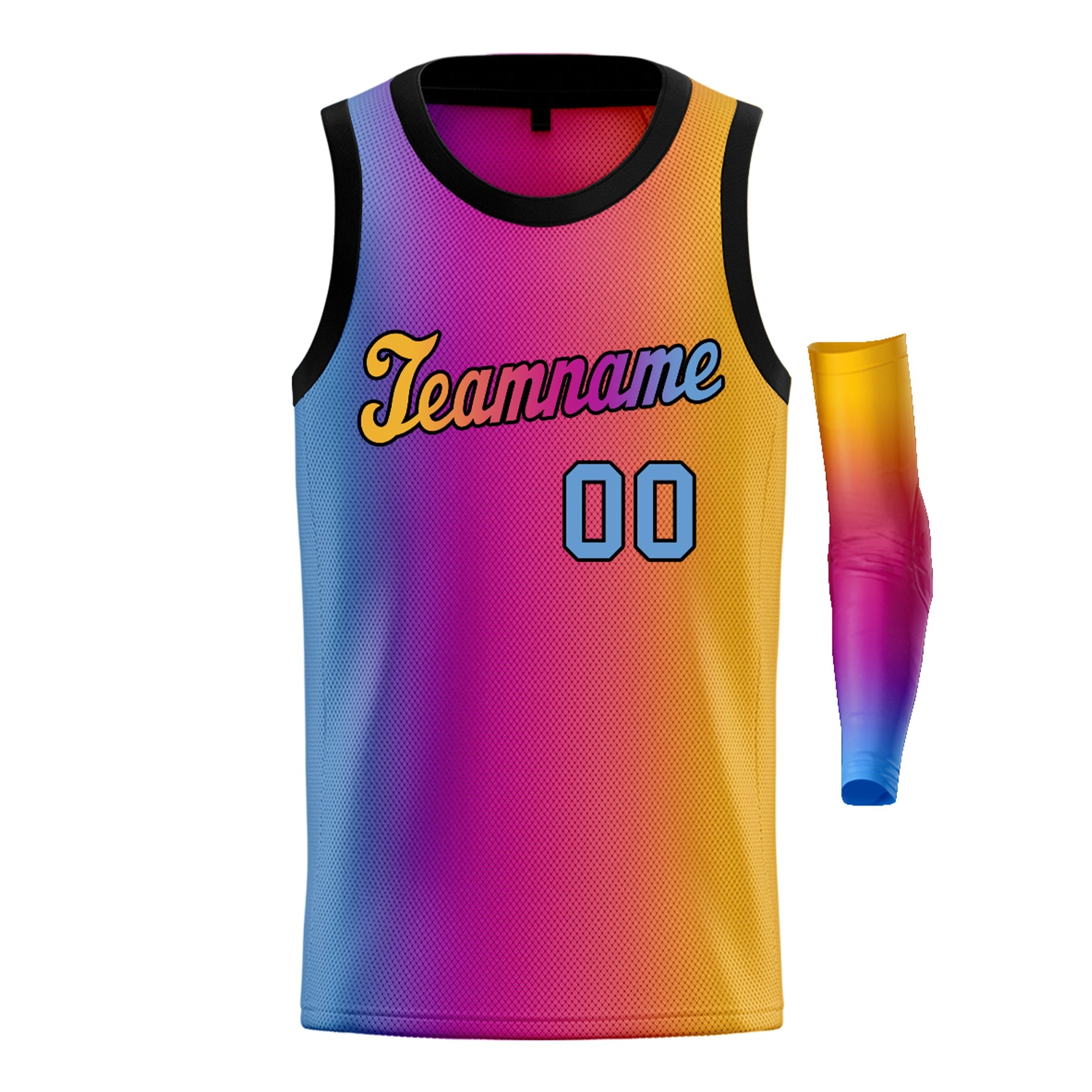 Custom Light Blue Yellow-Black Gradient Fashion Tops Basketball Jersey