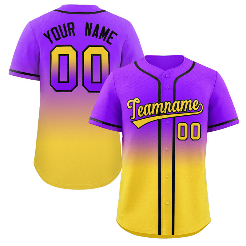 Maillot de baseball authentique à la mode dégradé d'or violet personnalisé