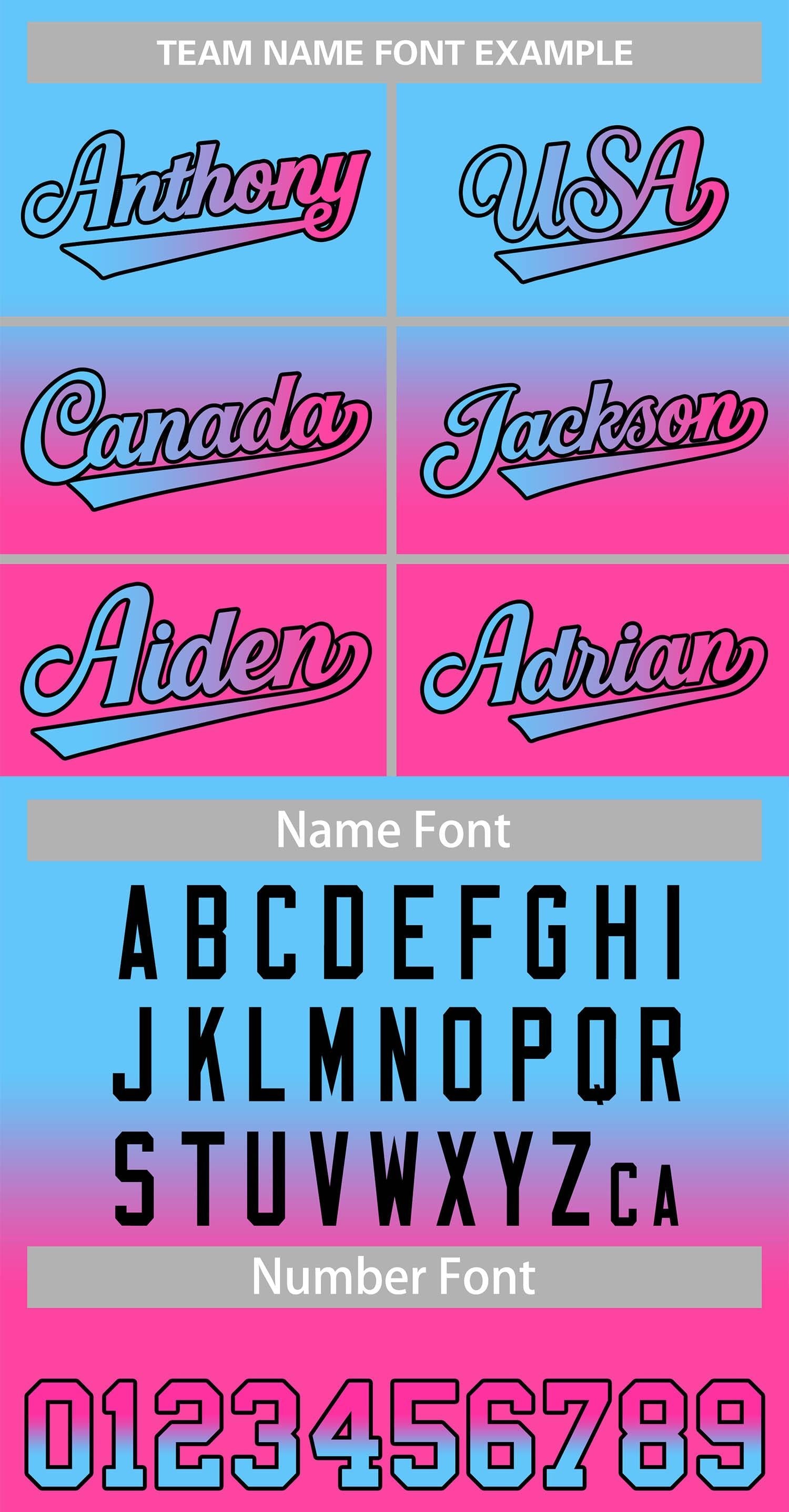 blue&pink gradient baseball jersey font style