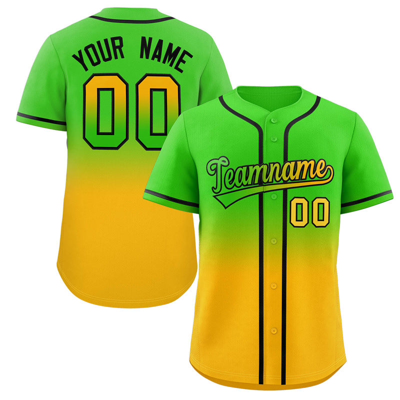 Custom Neon Green Gold Gradient Fashion Authentic Baseball Jersey