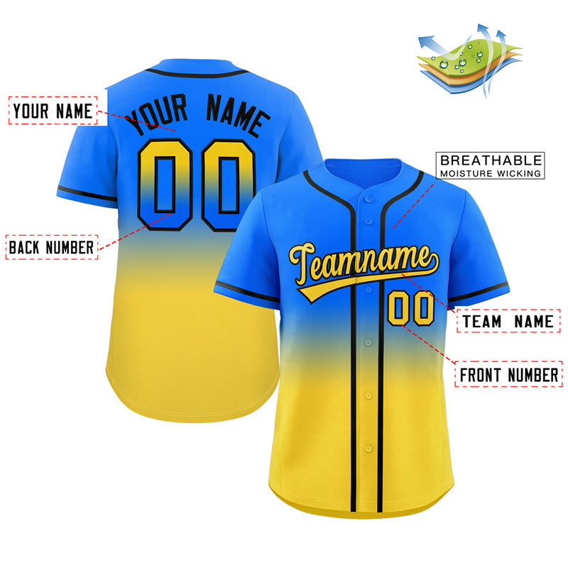 Custom Royal Gold Gradient Fashion Authentic Baseball Jersey