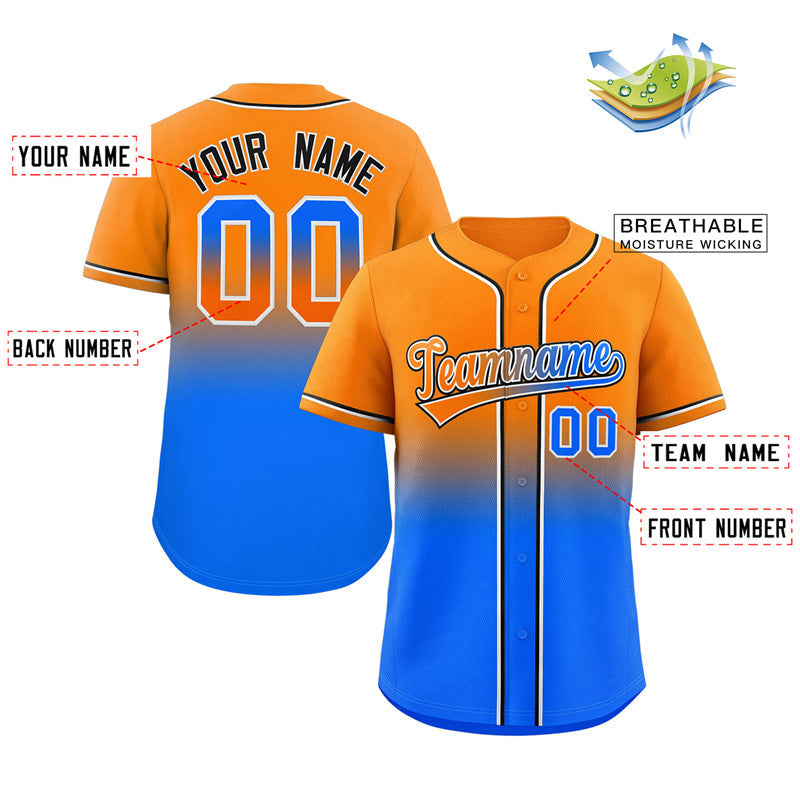 Maillot de baseball authentique à la mode dégradé bleu poudre orange personnalisé