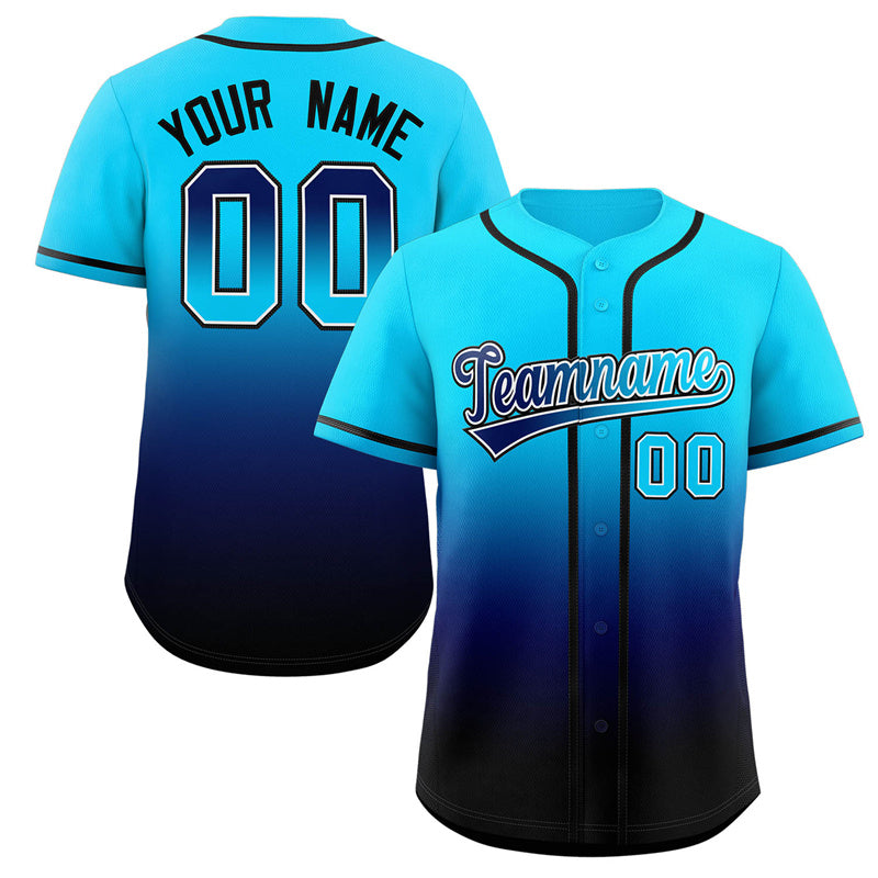 Maillot de baseball personnalisé, bleu poudre, bleu marine-noir, dégradé, mode authentique