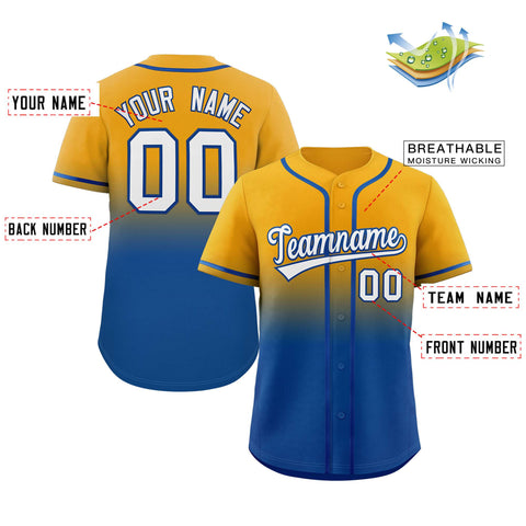 custom yellow and royal blue gradient baseball jersey