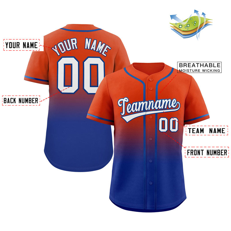 Custom Orange Royal Gradient Fashion Authentic Baseball Jersey