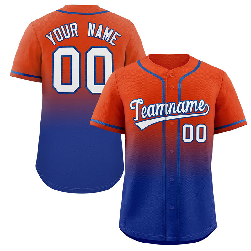 Maillot de baseball authentique à la mode, dégradé Royal Orange personnalisé