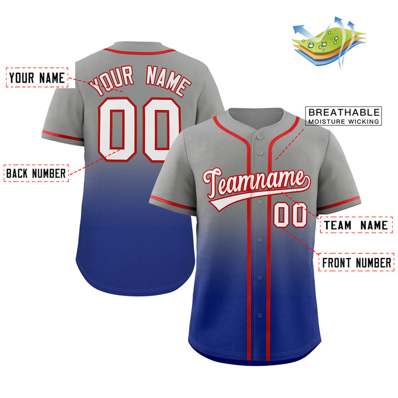 Maillot de baseball authentique à la mode, dégradé Royal gris personnalisé