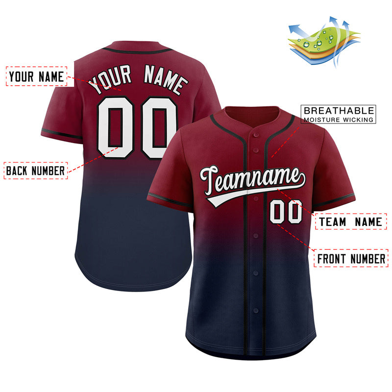 Custom Crimson Navy Gradient Fashion Authentic Baseball Jersey