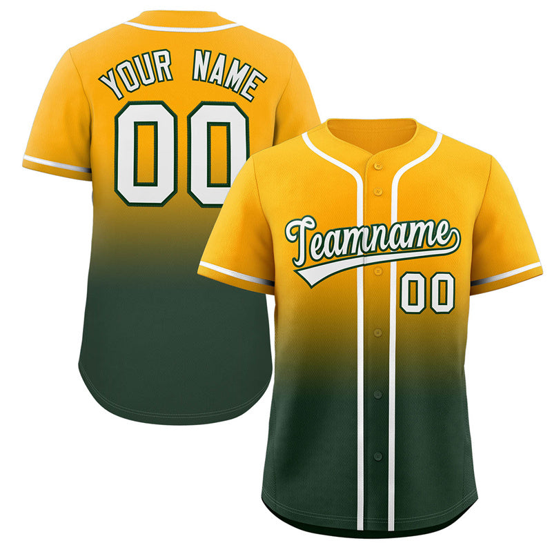 Maillot de baseball authentique à la mode dégradé vert jaune personnalisé