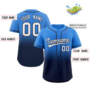 Custom Powder Blue Navy Gradient Fashion Authentic Baseball Jersey