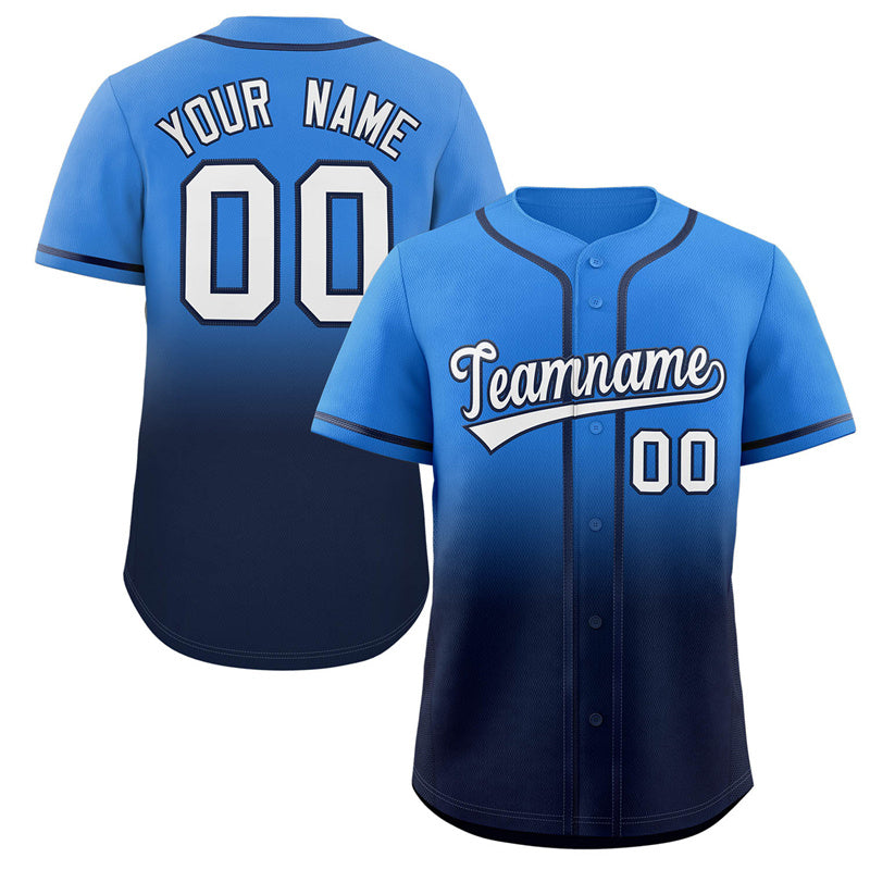 Maillot de baseball authentique à la mode dégradé bleu marine poudre personnalisé