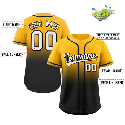 Custom Yellow Black-White Gradient Fashion Authentic Baseball Jersey