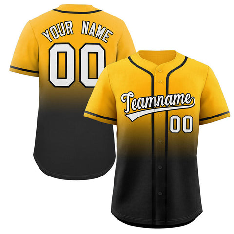 Custom Yellow Black-White Gradient Fashion Authentic Baseball Jersey