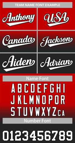red & black gradient baseball jersey font style