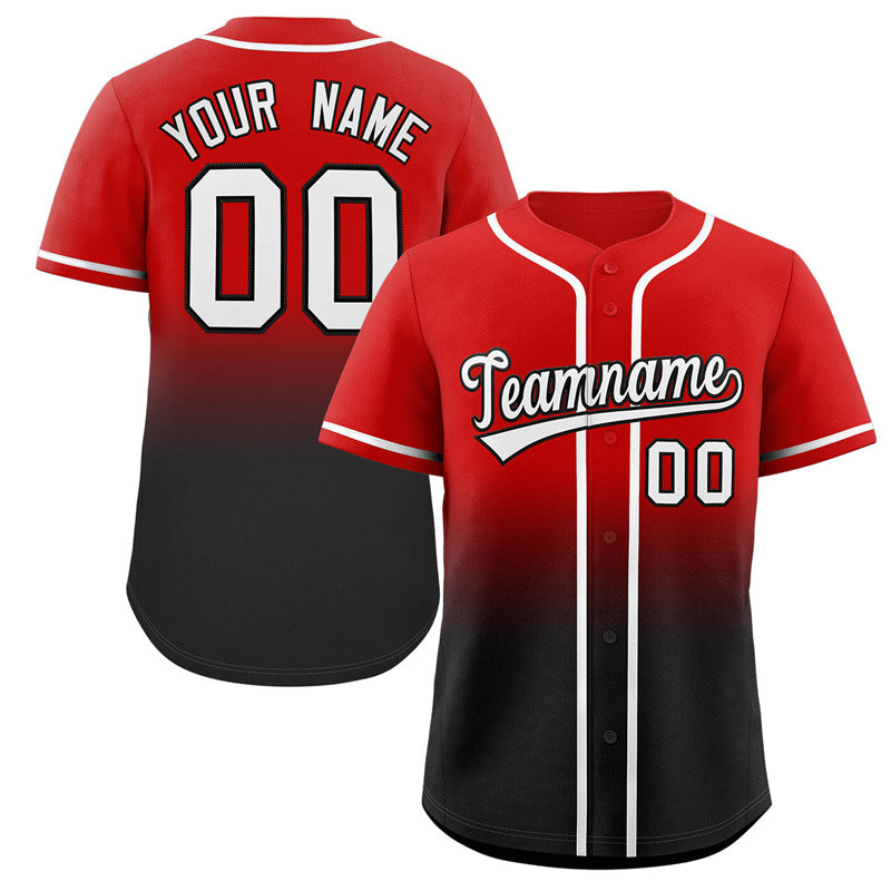 Maillot de baseball authentique à la mode dégradé noir rouge personnalisé