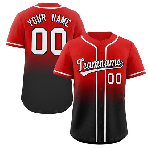 Custom Red Black-White Gradient Fashion Authentic Baseball Jersey