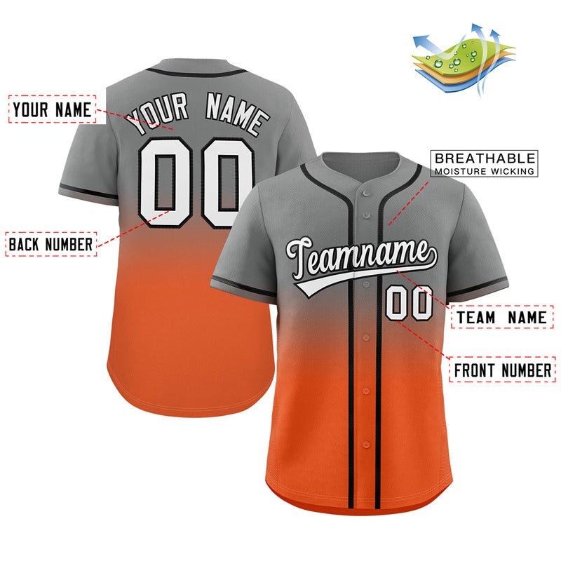 Maillot de baseball authentique à la mode dégradé gris orange personnalisé