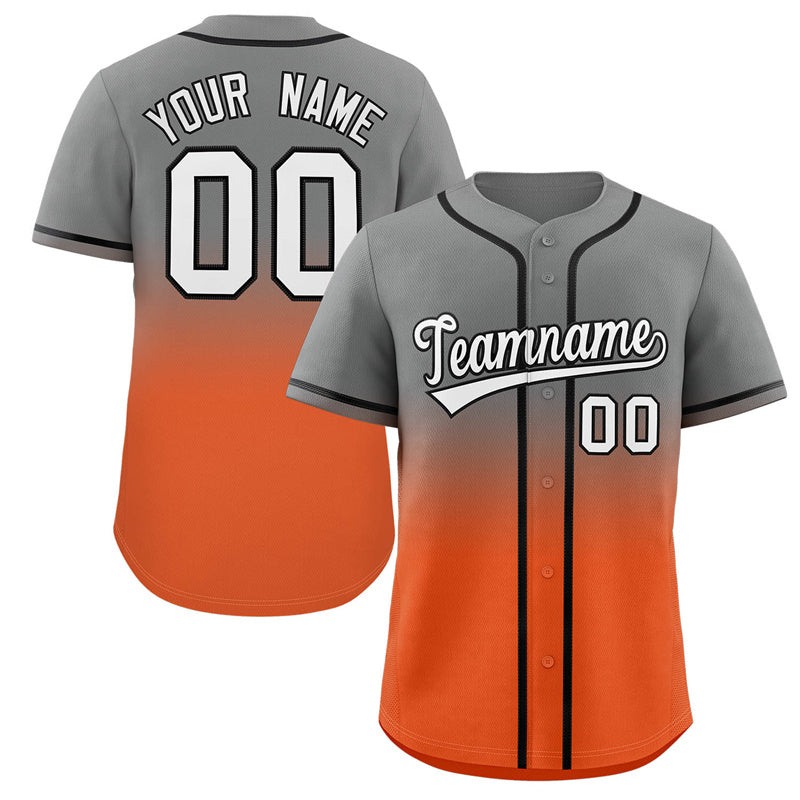 Maillot de baseball authentique à la mode dégradé gris orange personnalisé