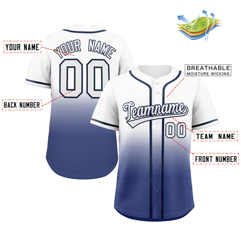 Maillot de baseball authentique à la mode dégradé bleu blanc personnalisé