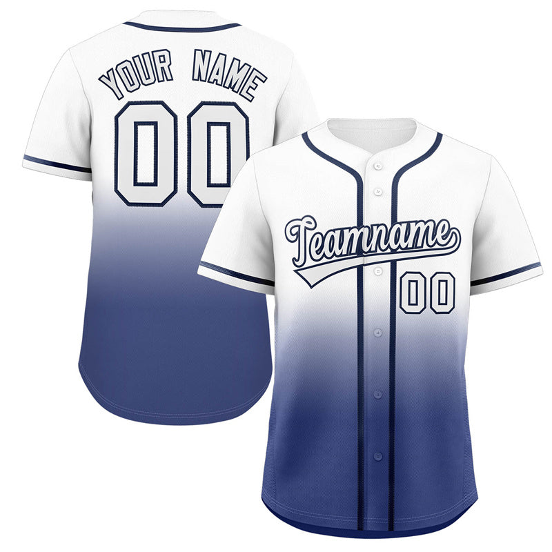 Custom White Blue Gradient Fashion Authentic Baseball Jersey