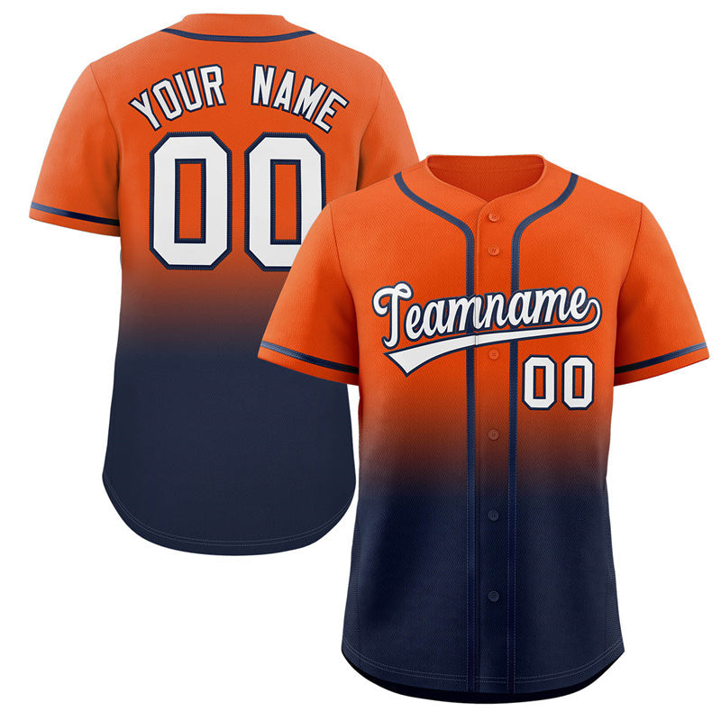 Maillot de baseball authentique à la mode dégradé bleu marine orange personnalisé