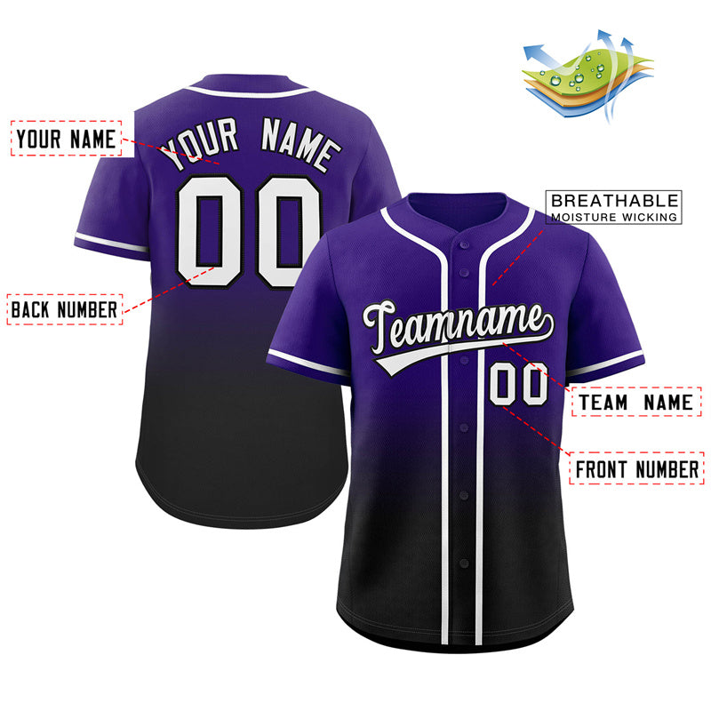 Maillot de baseball authentique à la mode dégradé noir violet personnalisé