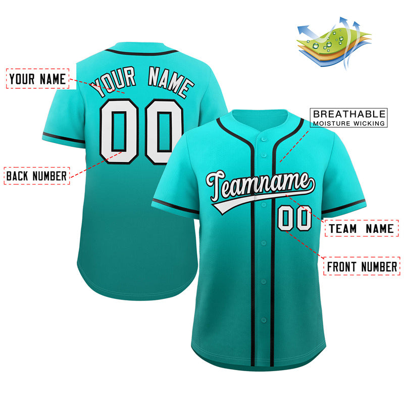 Custom Light Green Aqua Gradient Fashion Authentic Baseball Jersey