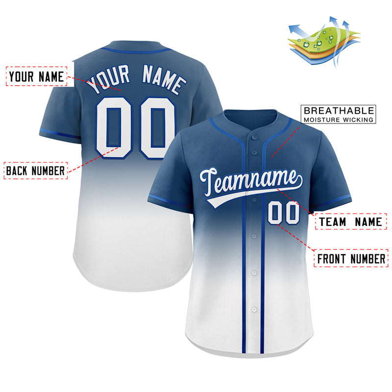 Maillot de baseball authentique à la mode dégradé blanc bleu personnalisé