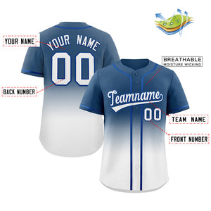 Maillot de baseball authentique à la mode dégradé blanc bleu personnalisé