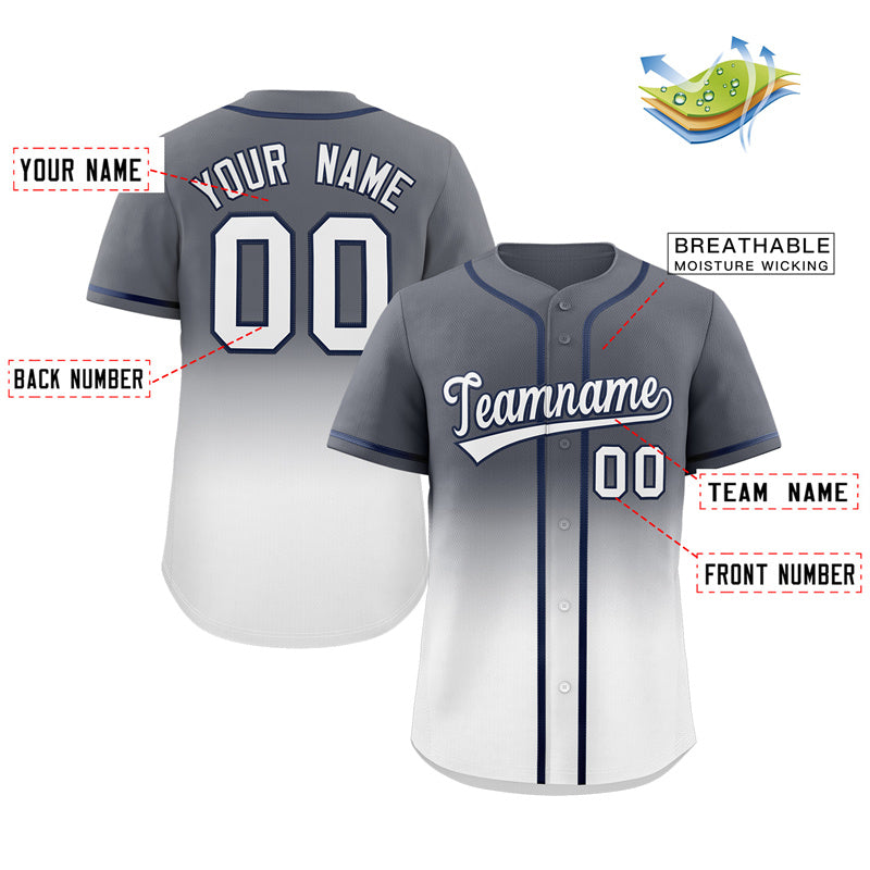 Custom Gray White Gradient Fashion Authentic Baseball Jersey