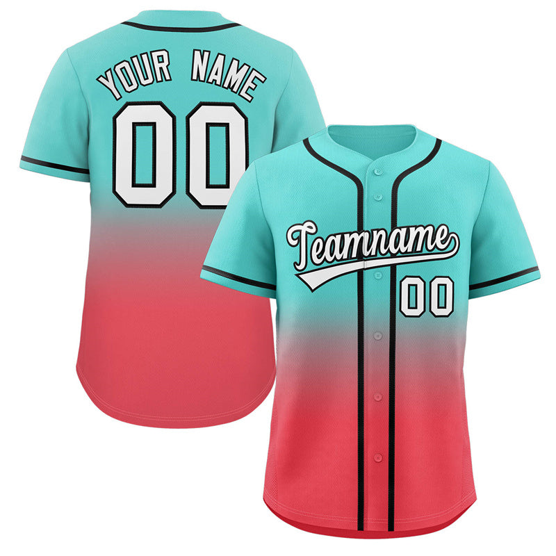 Maillot de baseball authentique à la mode dégradé rouge clair Aqua personnalisé