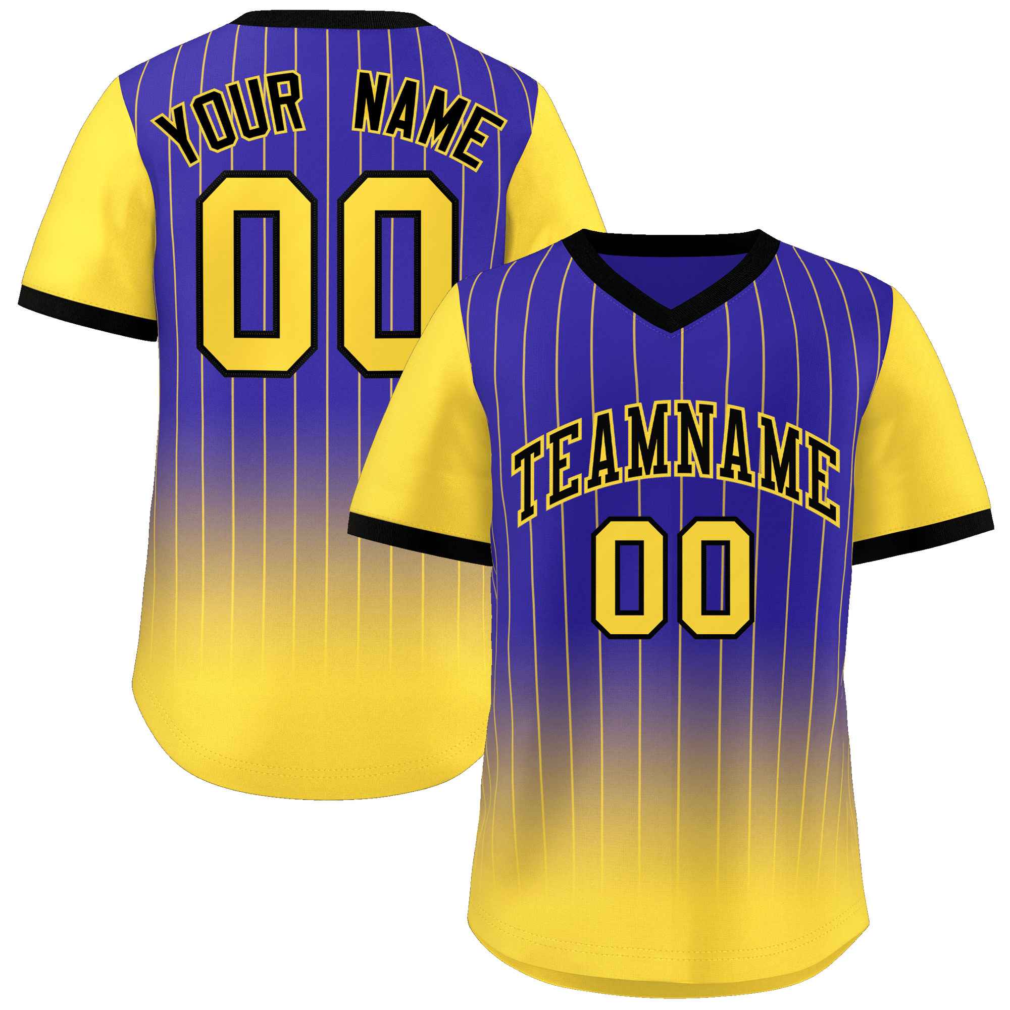 Custom Royal Gold-Black Gradient Fashion Authentic Pullover Pinstripe Baseball Jersey