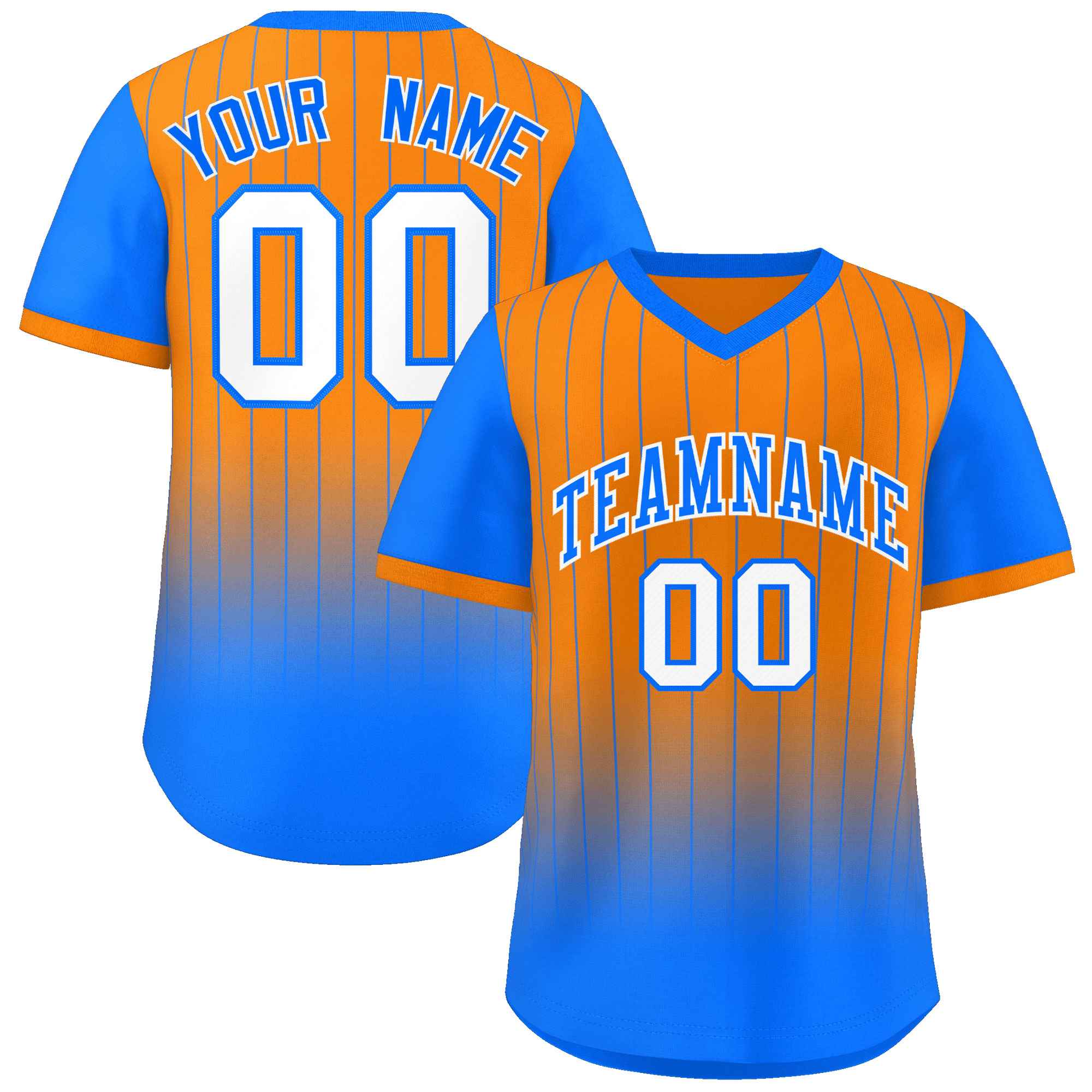 Custom Orange Light Blue-White Gradient Fashion Authentic Pullover Pinstripe Baseball Jersey