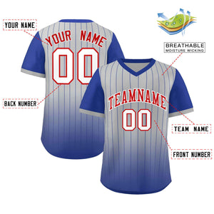 Custom Gray Royal-White Gradient Fashion Authentic Pullover Pinstripe Baseball Jersey