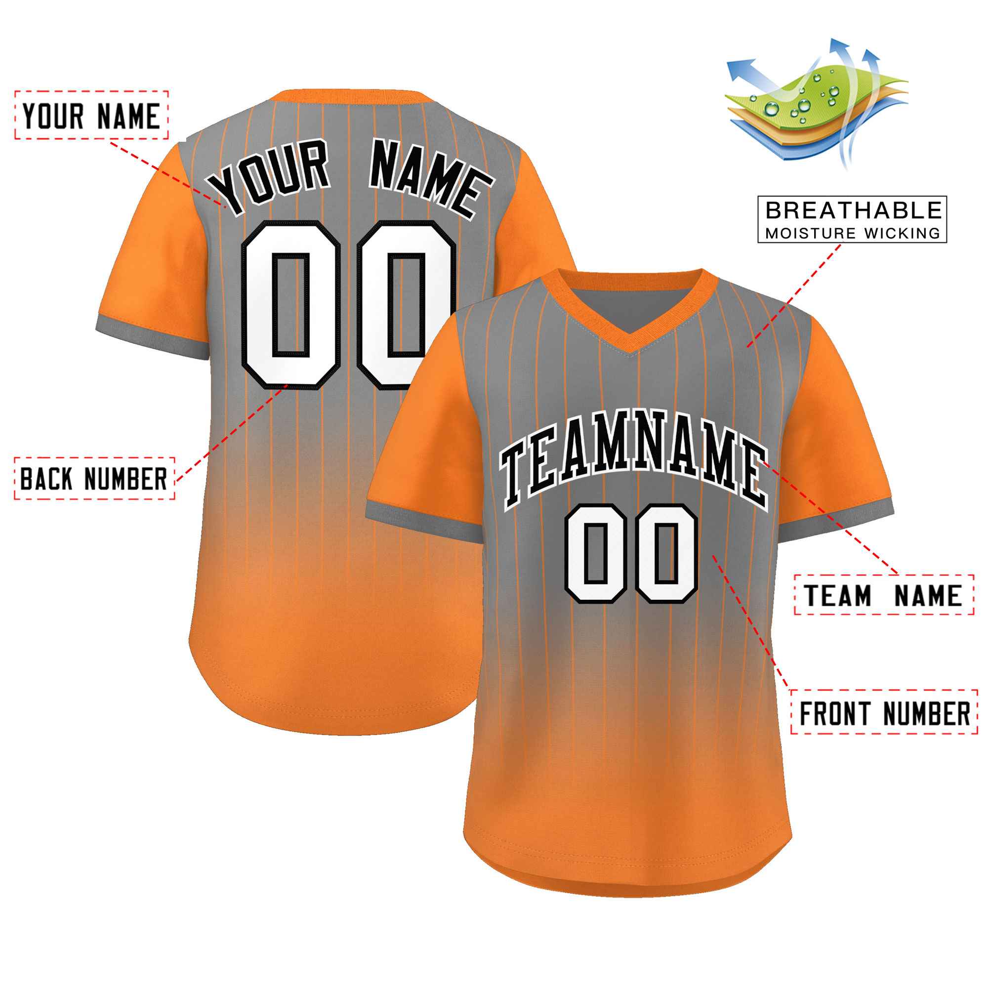 Custom Gray Orange-White Gradient Fashion Authentic Pullover Pinstripe Baseball Jersey