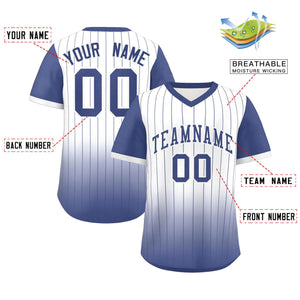 Custom White Light Blue Gradient Fashion Authentic Pullover Pinstripe Baseball Jersey