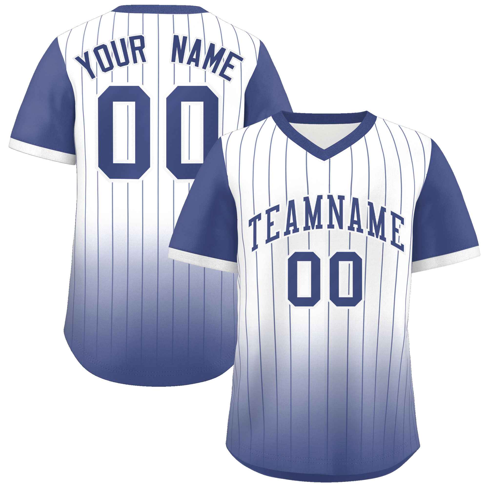 Custom White Light Blue Gradient Fashion Authentic Pullover Pinstripe Baseball Jersey