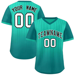 Custom Light Green Aqua-White Gradient Fashion Authentic Pullover Pinstripe Baseball Jersey