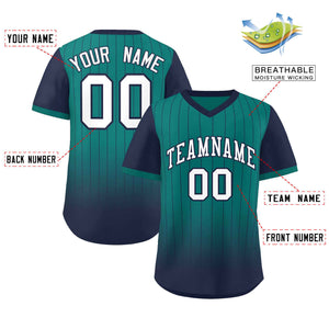 Custom Aqua Navy-White Gradient Fashion Authentic Pullover Pinstripe Baseball Jersey