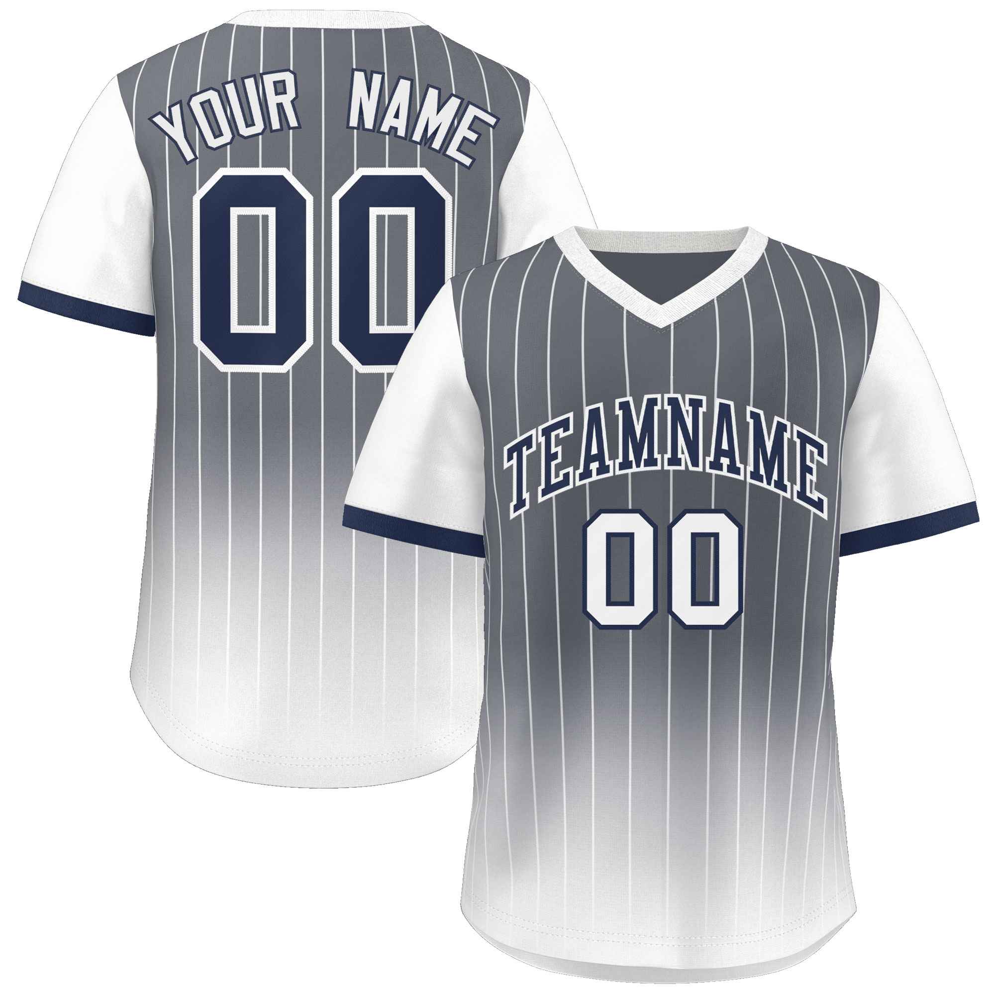 Custom Dark Gray White-Navy Gradient Fashion Authentic Pullover Pinstripe Baseball Jersey