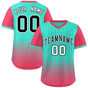 Custom Aqua Light Red-Black Gradient Fashion Authentic Pullover Pinstripe Baseball Jersey