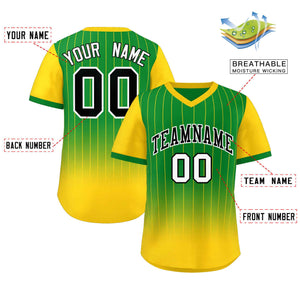 Custom Kelly Green Gold-Black Gradient Fashion Authentic Pullover Pinstripe Baseball Jersey