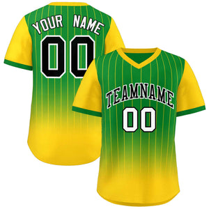 Custom Kelly Green Gold-Black Gradient Fashion Authentic Pullover Pinstripe Baseball Jersey