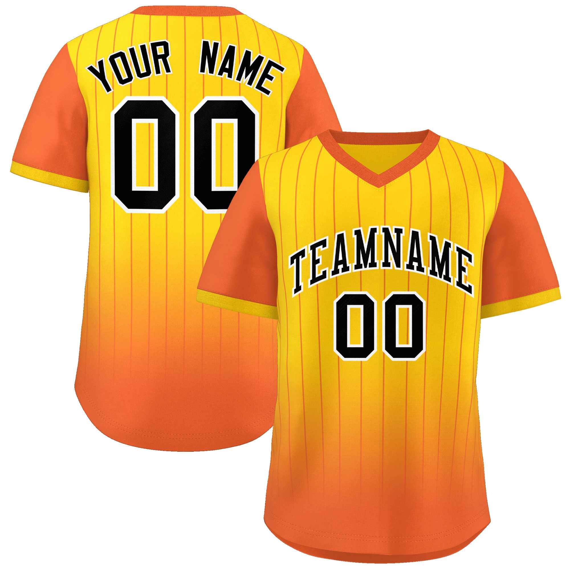 Custom Gold Orange-Black Gradient Fashion Authentic Pullover Pinstripe Baseball Jersey